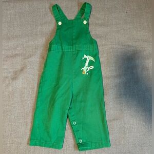 Vintage Green Kids Overalls with Embroidered Design